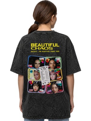 Sevbano Katseye Beautiful Chaos Kpop Müzik Grubu Sırt Baskılı Unisex Oversize Eskitme Yıkamalı Tişört
