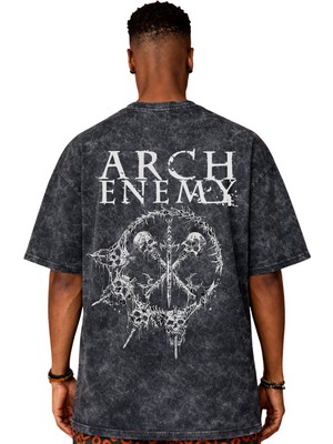 Sevbano Arch Enemy Rock Metal Müzik Grubu Baskılı Unisex Oversize Eskitme Yıkamalı Tişört