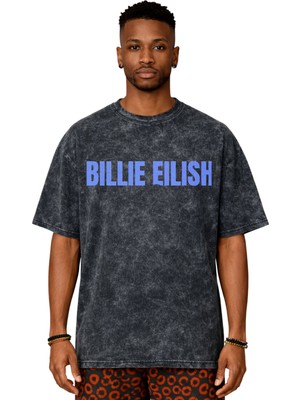 Sevbano Billie Eilish Şarkıcı Baskılı Unisex Oversize Eskitme Yıkamalı Tişört