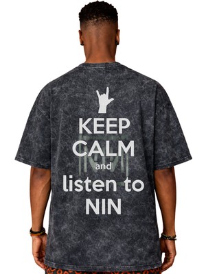 Sevbano Nin Rock Metal Müzik Grubu Baskılı Unisex Oversize Eskitme Yıkamalı Tişört