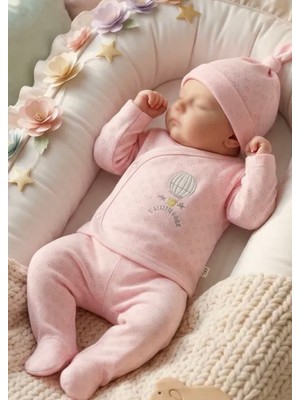 Aki Moda Kids Aki Moda Kıds Pembe Desenli Yazlık 3’lü Bebek Hastane Çıkışı Seti %100 Pamuklu