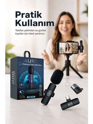 tp Buğz Kablosuz Yaka Mikrofonu Telefon Için Usb-C Lightning Adaptörlü Kompakt Kayıt Cihazı