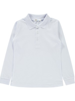 Civil Boys Erkek Çocuk Beyaz Sweatshirt Uzun Kol Polo Yaka 6-9 Yaş Düz Renk