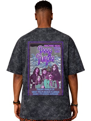 Sevbano Deep Purple Rock Metal Müzik Grubu Sırt Baskılı Unisex Oversize Eskitme Yıkamalı Tişört