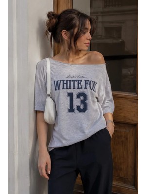 Madmext Karmelanj Kayık Yaka Oversize Baskılı Tişört MG2824