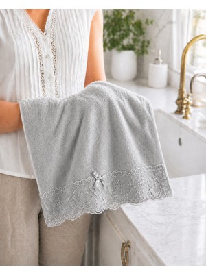 Bella Home Mercan 30X50 cm Kadife Dantelli Mutfak Havlusu (4 Adet) | Yumuşak Dokulu | Yüksek Emicilik | Şık Tasarım