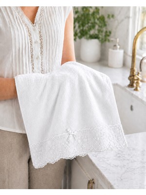 Bella Home Mercan 30X50 cm Kadife Dantelli Mutfak Havlusu (4 Adet) | Yumuşak Dokulu | Yüksek Emicilik | Şık Tasarım