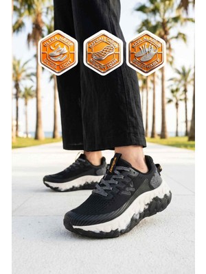 Walkway Siyah Beyaz Fileli Hafızalı Taban Unisex Spor Ayakkabı