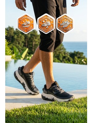 Walkway Siyah Beyaz Fileli Hafızalı Taban Unisex Spor Ayakkabı