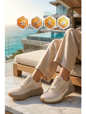 Walkway Bej Fileli Hafızalı Taban Unisex Spor Ayakkabı