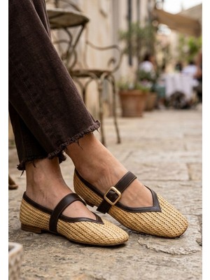 Pabucmarketi Krem Hasır Detaylı Kadın Babet