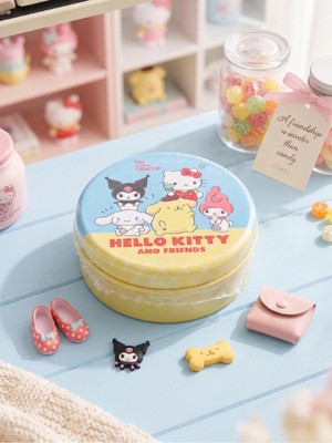 Gifi Kuromi & Hello Kitty Lisanslı Mini Metal Yuvarlak Kutu Takı Kutusu