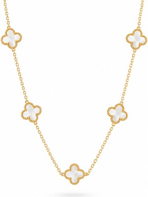 Serelya 316L Çelik Gold Renk Minimal Beyaz Sedefli Yonca Kolye