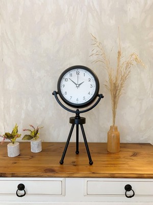 TeknoKapsül Siyah Metal Mini Tripod Dekoratif Masa Saati 45×26 cm