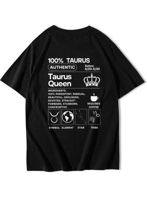Brz Collection Unisex Oversize Taurus (Boğa Burcu) T-Shirt Siyah