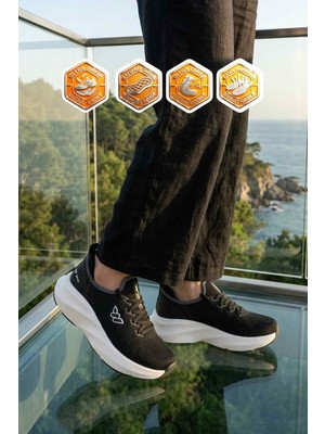 Walkway Siyah Beyaz Fileli Hafızalı Taban Unisex Spor Ayakkabı
