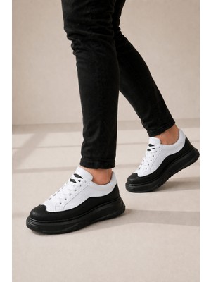 Pabucmarketi Beyaz Siyah Bağcıklı Erkek Sneaker