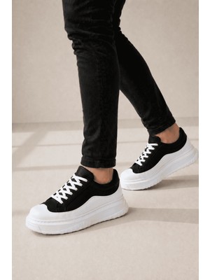 Pabucmarketi Siyah Beyaz Bağcıklı Süet Erkek Sneaker