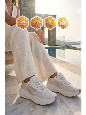 Walkway Beyaz Gümüş Fileli Hafızalı Taban Unisex Spor Ayakkabı
