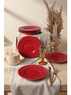 Keramika Kırmızı Rice Pasta Tabağı 21 cm 6 Adet 506