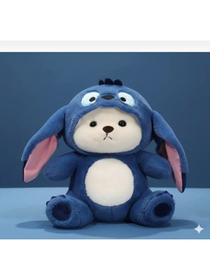 Ziventa Stitch Kostümlü Küçük Sevimli Ayı Peluş Bebek Oyuncak Kıyafetli Kapüşonlu Açılır Şapka Puffy Hug