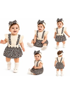 Beruflic 3/12 Ay Bandanalı Zıbınlı Leopar Salopet Bebek Takımı