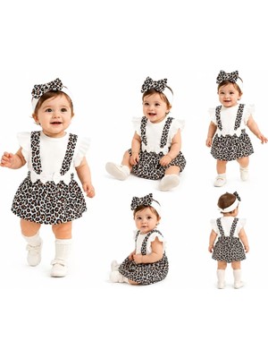 Beruflic 3/12 Ay Bandanalı Zıbınlı Leopar Salopet Bebek Takımı