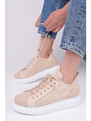 Pabucmarketi Bağcıklı Tekstil Erkek Spor Ayakkabı Vizon