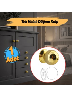 Badem10 Misket Düğme Gold Altın Renk (1 Adet) Mobilya Dolap Dolabı Çekmece Kapak Kulbu Kulp Kulplar
