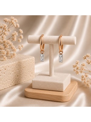 Hotchic Hotchıc Rose Gold Baget Taşlı Halka Küpe
