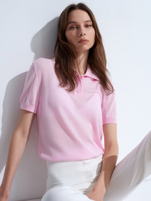 Dilvin 10871 Lyocell Karışımlı Polo Yaka Bluz-Toz Pembe