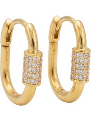 Axxion Gold Halka Küpe – Zirkon Taşlı Minimal Kadın Küpe