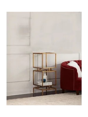 Vivense Olope Metal Kitaplık, 2 Katlı, Pirinç Eskitme