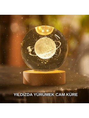 Astraltech Ahşap Standlı Sarı Işıklı Dekoratif Küre Kız Figürü Tasarım