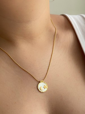 Owentis Çelik Gold Sedefli Ay Yıldız Kolye -Kararma Yapmaz-