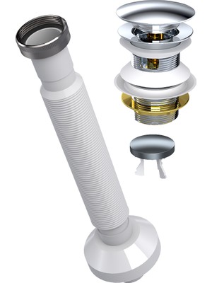Suera Magic Pipe Körüklü Gider Borusu + Qualis Pop-Up Set (Zamak - Taşma Delikli)