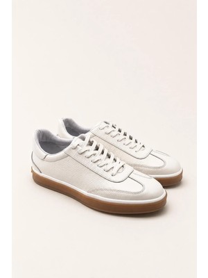 VARNAS Erkek Ekru Hakiki Deri Bağcıklı Sneaker Kauçuk Taban Günlük Casual Ayakkabı – Tempura