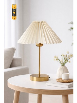Empressco Burenze Umbrella Kablosuz Pilli Abajur Ekru Şapka Aç Kapa Butonlu Ledli Pilli Masa Lambası Eskitme Gold - Fiyatı, Yorumları