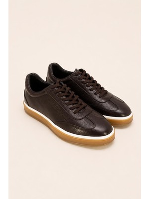 VARNAS Erkek Kahverengi Hakiki Deri Bağcıklı Sneaker Kauçuk Taban Günlük Casual Ayakkabı – Tempura