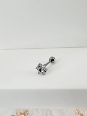 TeknoKapsül Rodyum Zirkon Taşlı Uç Kısmı : Pirinç Kıkırdak Bar Uzunluğu : 6 mm / Bar Kalınlığı 0.8 mm / Top Boy