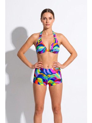 Ayyıldız 6650 Sarı Pembe Boyundan Bağlamalı Şortlu Bikini Takımı