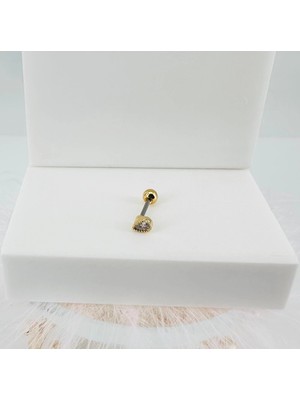 TeknoKapsül Zirkon Taşlı Uç Kısmı : Pirinç Kıkırdak Bar Uzunluğu : 6 mm / Bar Kalınlığı 0.8 mm / Top Boyu 3 mm