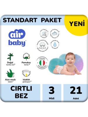 Air Baby Standart Paket Midi Bebek Bezi 3 Numara 21 Adet 4-9 kg