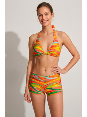 Ayyıldız 6650 Turuncu Yeşil Boyundan Bağlamalı Şortlu Bikini Takımı