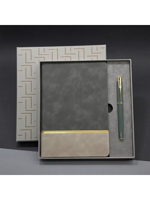 Mobgift Altın Şeritli Tarihsiz Soft Deri Defter ve Roller Kalem Seti
