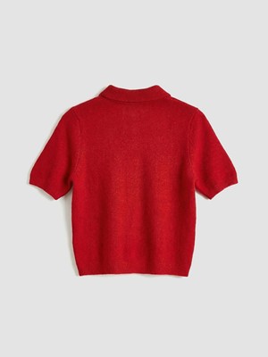 LC Waikiki Kırmızı Polo Yaka Kadın Triko Hırka