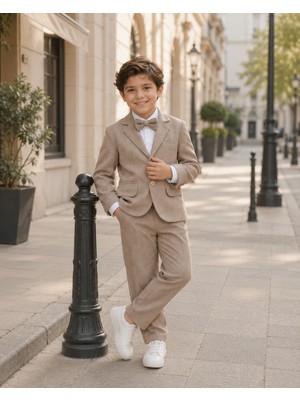 tinytrends Erkek Çocuk Gentleman Ceketli Papyonlu 4'lü %100 Pamuk Takım Elbise