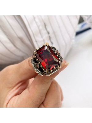 Simurg Jewellery Gümüş Kırmızı Zirkon Taşlı Erkek Yüzük