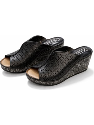 Patron Shoes Hakiki Deri Ortopedik Kadın Dolgu Topuk Terlik
