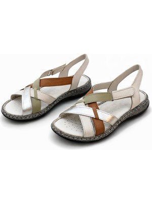 Patron Shoes Kadın Ortopedik Taban Günlük Rahat Sandalet Çapraz Bantlı Yumuşak Taban Konforlu Yazlık Sandalet